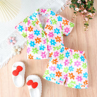 Multi-Color New Pajamas Animal Flowers Print Top With Shorts
