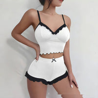 Lace-trimmed Top And Shorts Loungewear Set