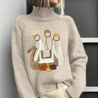 AutumnWinter Christmas Long-Sleeve Turtleneck Hoodie With Lapel Collar