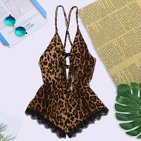 New Ladies Leopard Print Ribbon Sling Nightdress
