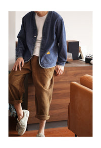 Retro V-neck Denim Men's Fashion Slim Jacket