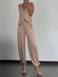 Womens Home Fitness Two-Piece Set Tank Top And Wide-Leg Pants