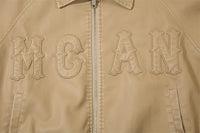 Letter Embroidery Pu Leather Coat Men
