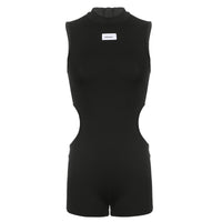 Half Turtleneck Small Label Waist Slim Fit Sleeveless Jumpsuit