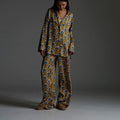 Womens Floral V-Neck Loose Long-Sleeve Jumpsuit With Elastic Pants