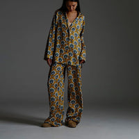Womens Floral V-Neck Loose Long-Sleeve Jumpsuit With Elastic Pants