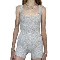 Womens Solid-Color Wide-Strap Square-Neck Jumpsuit