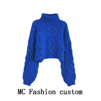 Turtleneck Pullover Short Cable-knit Sweater Women