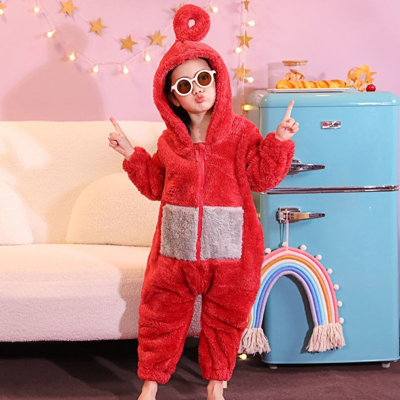 Coral Fleece Boys And Girls Anti-kick Thickened Home Pajamas