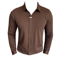Men's V-neckline Drape Ironing Free Long Sleeves