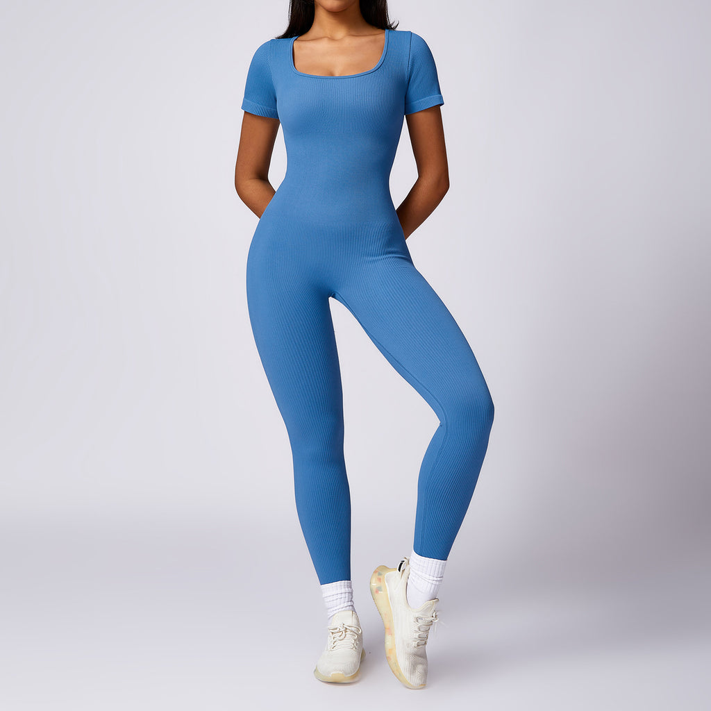 Women's Tight Seamless Back One-piece High-strength Thread Short-sleeved Fitness Sports Jumpsuit