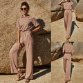 Five-quarter Sleeve One-piece Jumpsuit Zipper And Lapel