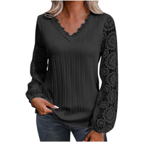 V-neck Casual Loose Women's Lace Bottoming Shirt Long Sleeve