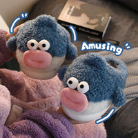 Puffer Cotton Cartoon Indoor Warm Thick Bottom Couple Home Shit Feeling Velvet Slippers