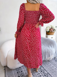 Women Square Neck Long Sleeve Vacation Rayon Pleated Maxi Dress