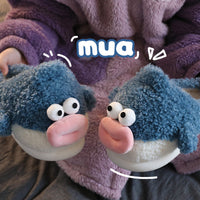 Puffer Cotton Cartoon Indoor Warm Thick Bottom Couple Home Shit Feeling Velvet Slippers