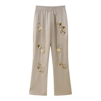 Women's Embroidered Beads Long Sleeve Trousers Suit