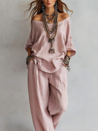 Women's Casual Loose Top And Wide-Leg Pants Set