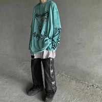 Printed Cat Head Fake Two Pieces Loose Retro Long Sleeves