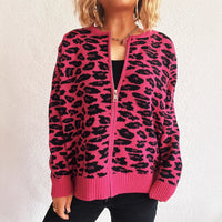 Fashion Color Contrast Knitted Cardigan Casual Round Neck Zipper Stitching Cloud Sweater