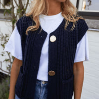 Women's V-neck Three-button Sleeveless Cardigan