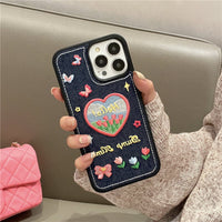Ins Jeans Embroidery Flower Love Mobile Phone Case