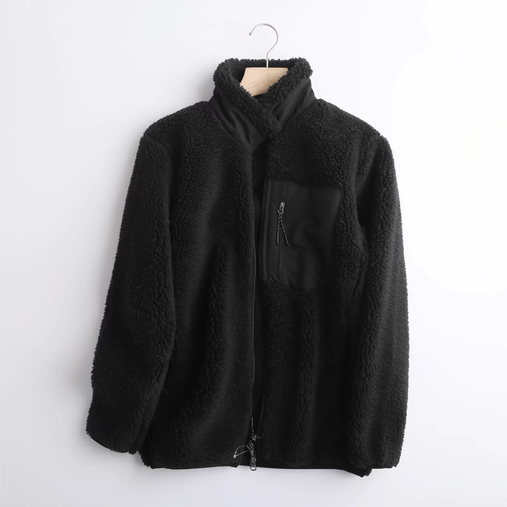 Couple's Autumn And Winter New Loose Zip Windproof Lamb Wool Coat For Women