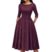 New Sequined Three-quarter Sleeve Midi Dress