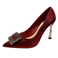 Rhinestone Stiletto Women's Shoes Net Red Satin Slim