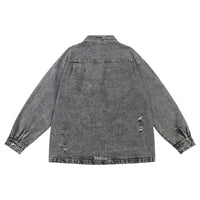 Washed And Worn Worn Hole Denim Shirt Jacket