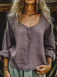 Women's Casual Loose Fashion Long Sleeve Linen Solid Color Top