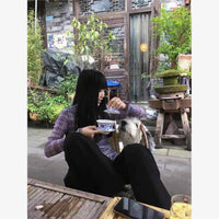Plaid Gauzy Bottoming Shirt Long-sleeved T-shirt Mid-length Top