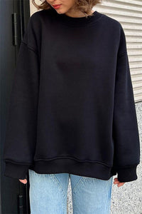Solid-color Crew-neck Loose-fitting Pullover Hoodie