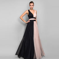 Womens Slim-Fit Sleeveless V-Neck Patchwork Dress