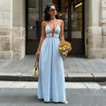 New Deep V-Neck Striped Resort Dress