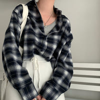 BF Style Loose Mid-length Shirt Plaid Long Sleeve Shirt