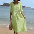 Elegant Casual Crew-Neck Three-Quarter-Sleeve Solid-Color Dress
