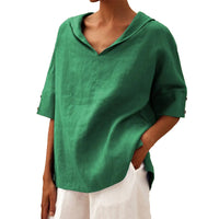 Women's Solid Color Cotton And Linen Loose Shirt