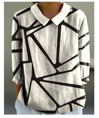 European And American Style Long-Sleeve Chinese-Style Bamboo-Stripe Linen Lapel Printed Fashionable All-Match Shirt