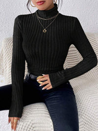 Autumn And Winter V-neck Long Sleeve Brushed Sunken Stripe Knitted Top