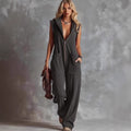 Womens Retro Hooded V-Neck Zip-Up Jumpsuit