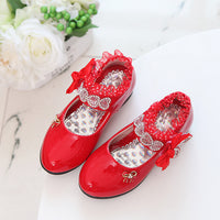 High Heel Dance Single Shoes Lace Rhinestone Children's