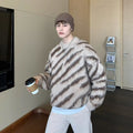 Zebra Stripe Retro Cardigan Men's Loose Knit Sweater