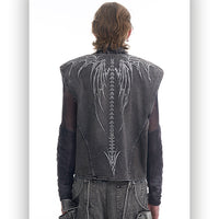 Dorsal Spine Wings Embroidery Short Denim Vest Coat