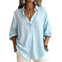 Fashionable Solid-color Long-sleeve Lapel Cardigan Shirt