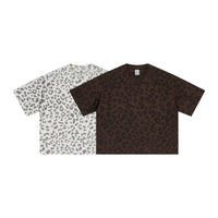 Plus-size Casual Loose-fit Leopard-print Crewneck Short-sleeve T-shirt