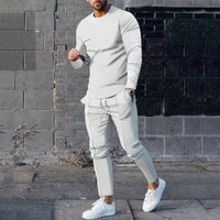 Spring Round Neck Long Sleeve T-shirt Trousers Solid Color Men's Two-piece Suit
