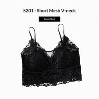 Lace Floral Camisole Mesh Top With Built-in Pads Sexy Slim-Fit Minimalist Base Layer