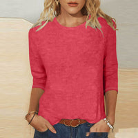 Round Neck 34 Sleeves Casual Top For Women