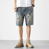 Five-point Denim Shorts Men's Loose Hole Slim Fit